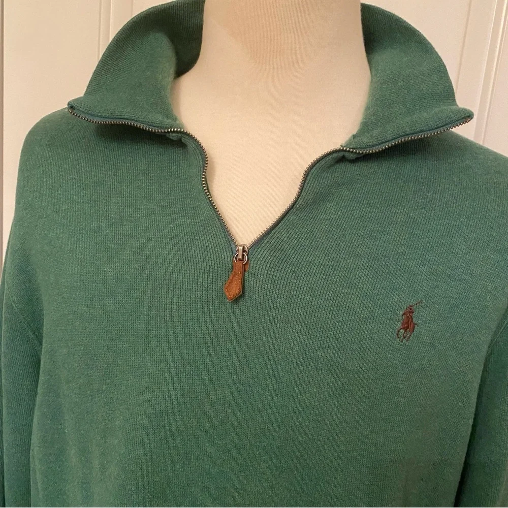POLO RALPH LAUREN MENS 1/4 ZIP SWEATER GREEN COTTON SIZE XL